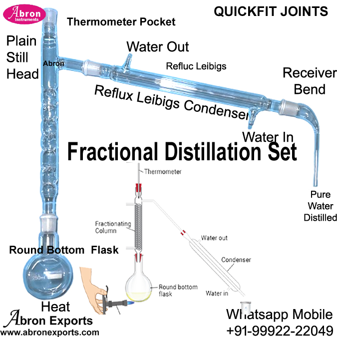 Glass Fractional Distillation  Fract Condenser Liebigs Condenser Flask RB Thermometer Pocket Receiving Adaptor Oil Medicen Plants AC-2135F Abron AC-467FT 